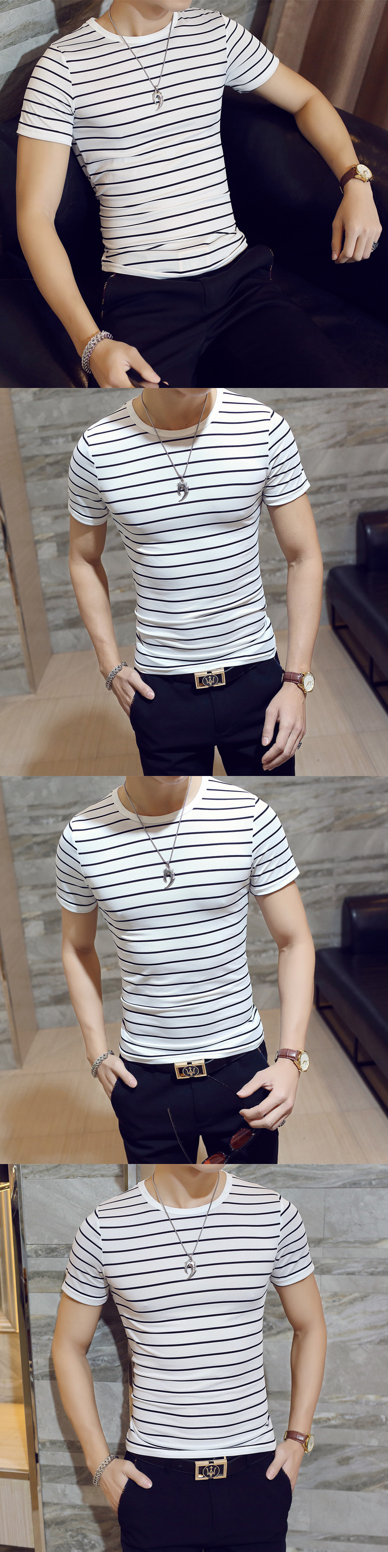 Title 1, Korean mens striped t-shirt, ideal for a casua...