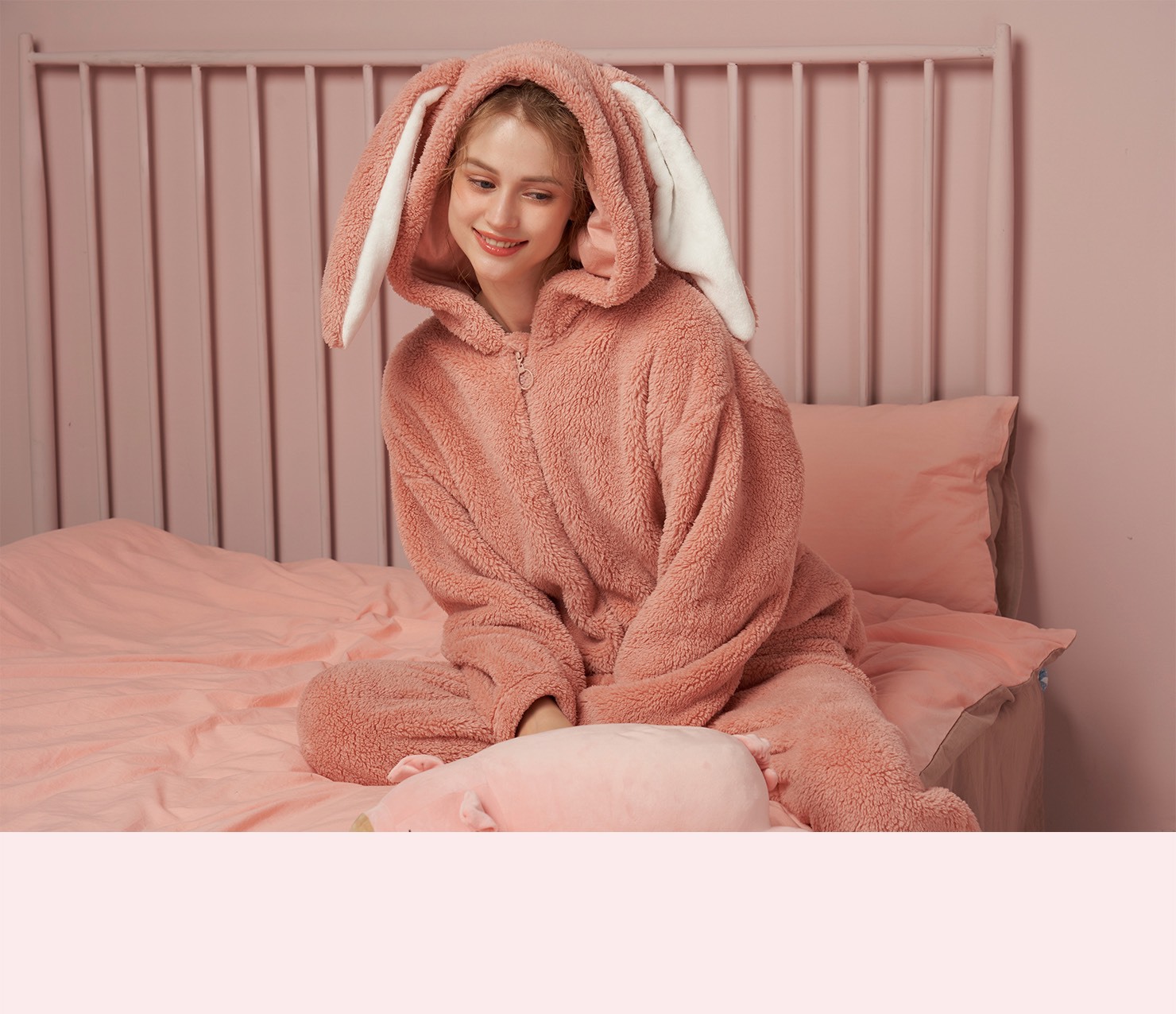 Title 1, Rabbit Ear Pajamas Ladies One-piece Suit Warm C...