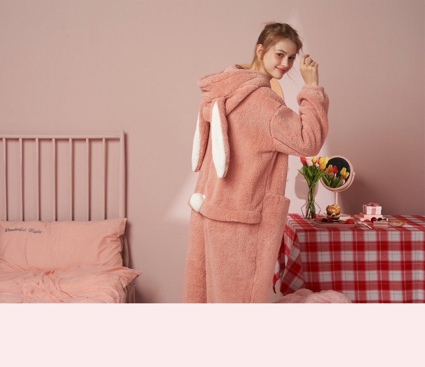 Title 5, Rabbit Ear Pajamas Ladies One-piece Suit Warm C...