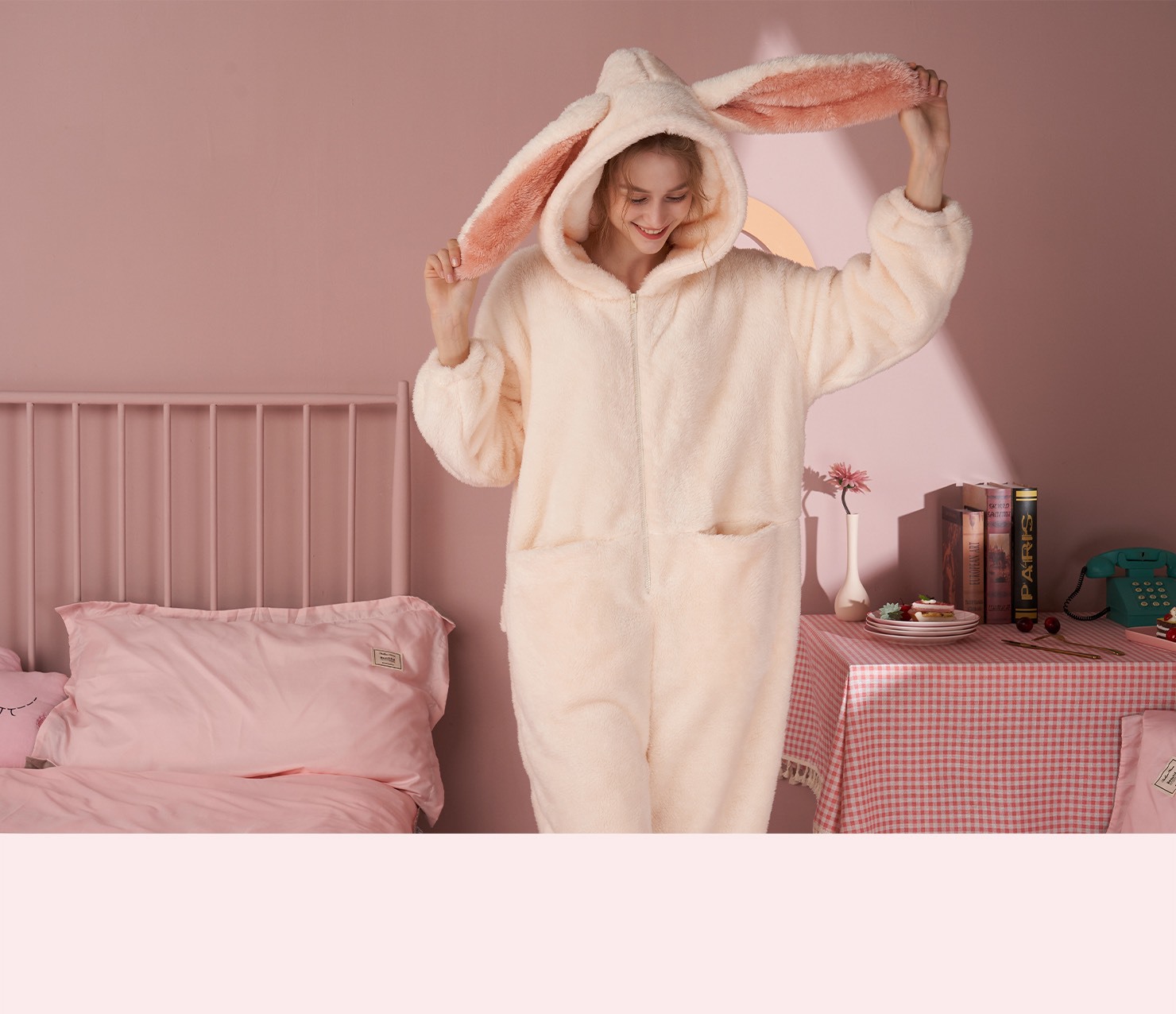 Title 8, Rabbit Ear Pajamas Ladies One-piece Suit Warm C...