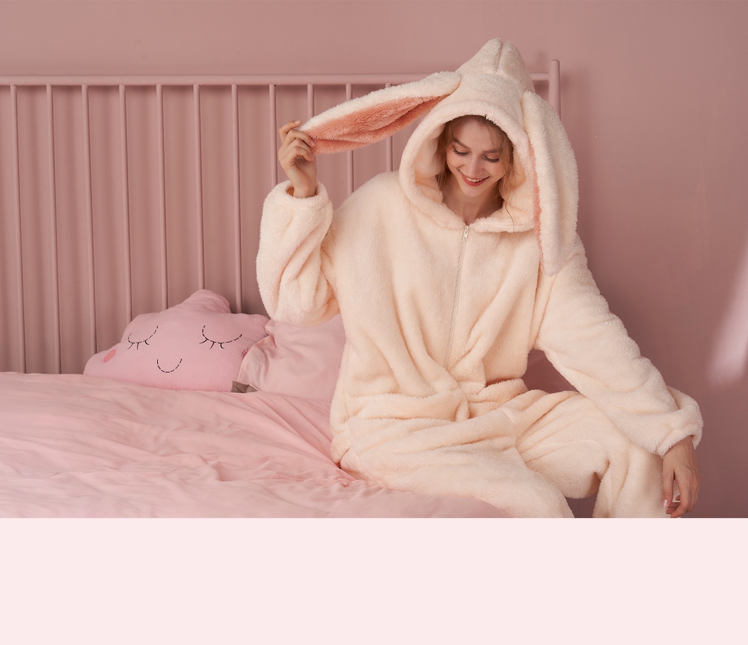 Title 10, Rabbit Ear Pajamas Ladies One-piece Suit Warm C...