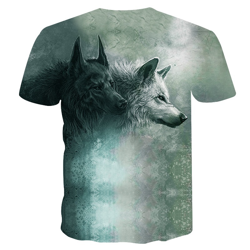 Title 3, 3D Double Wolf Print Short Sleeve T-Shirt