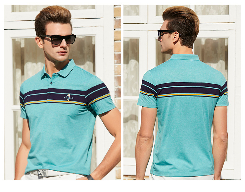 Title 4, Striped Lapel Mens T-shirt, offering a perfect...