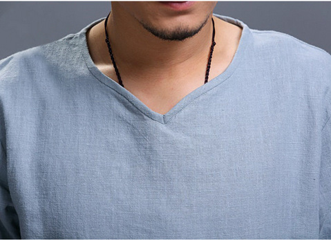 Title 5, Mens Chinese style linen long sleeve shirt, br...