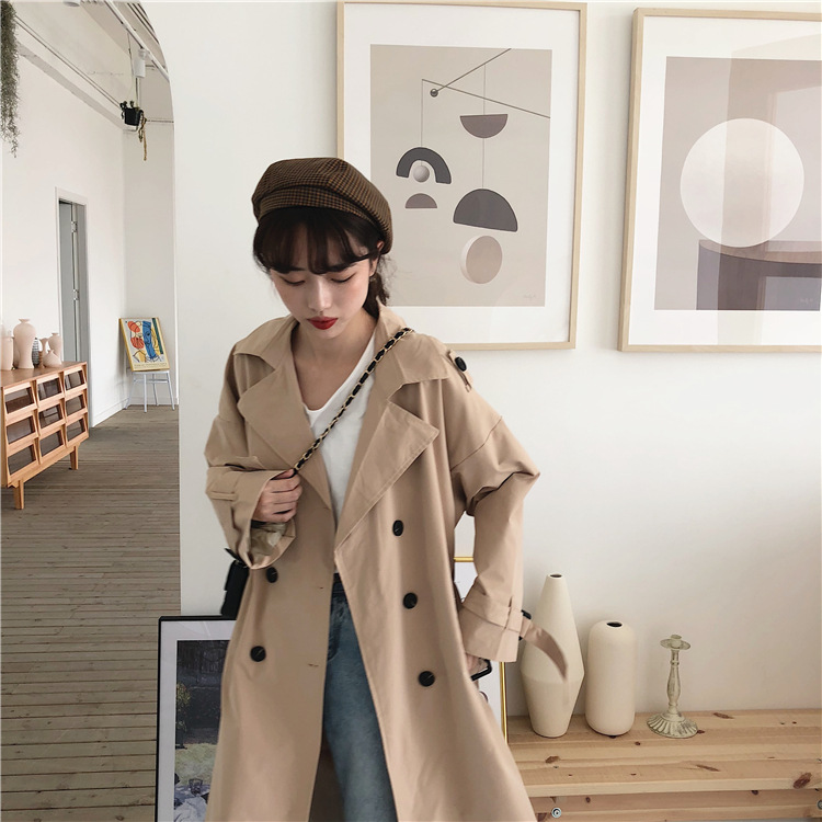 Title 7, Trench coat casual coreano com abotoamento dupl...