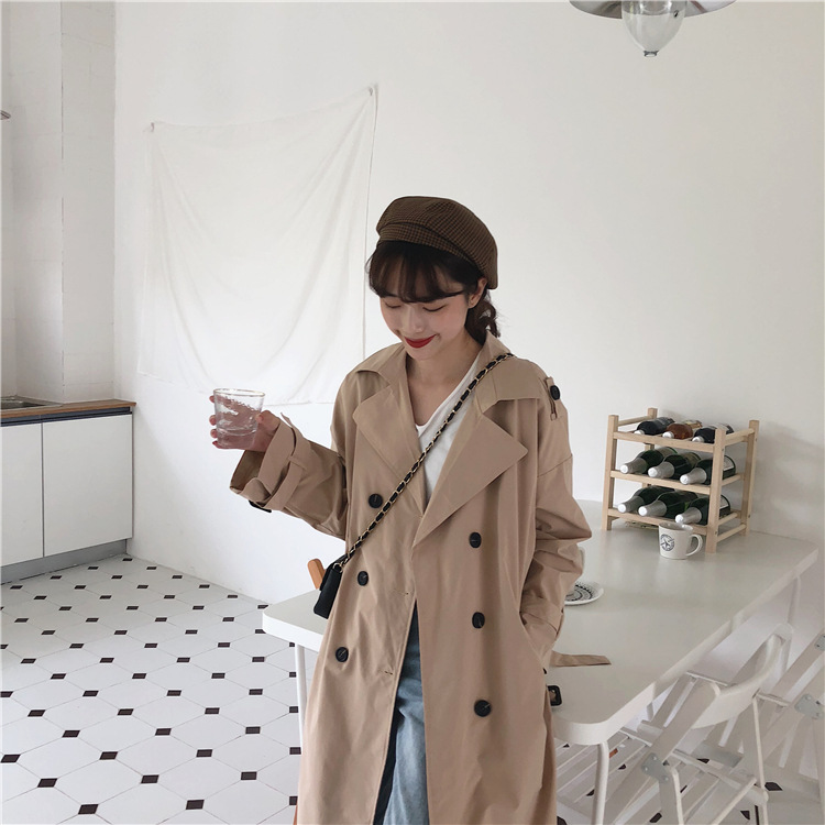 Title 18, Trench coat casual coreano com abotoamento dupl...