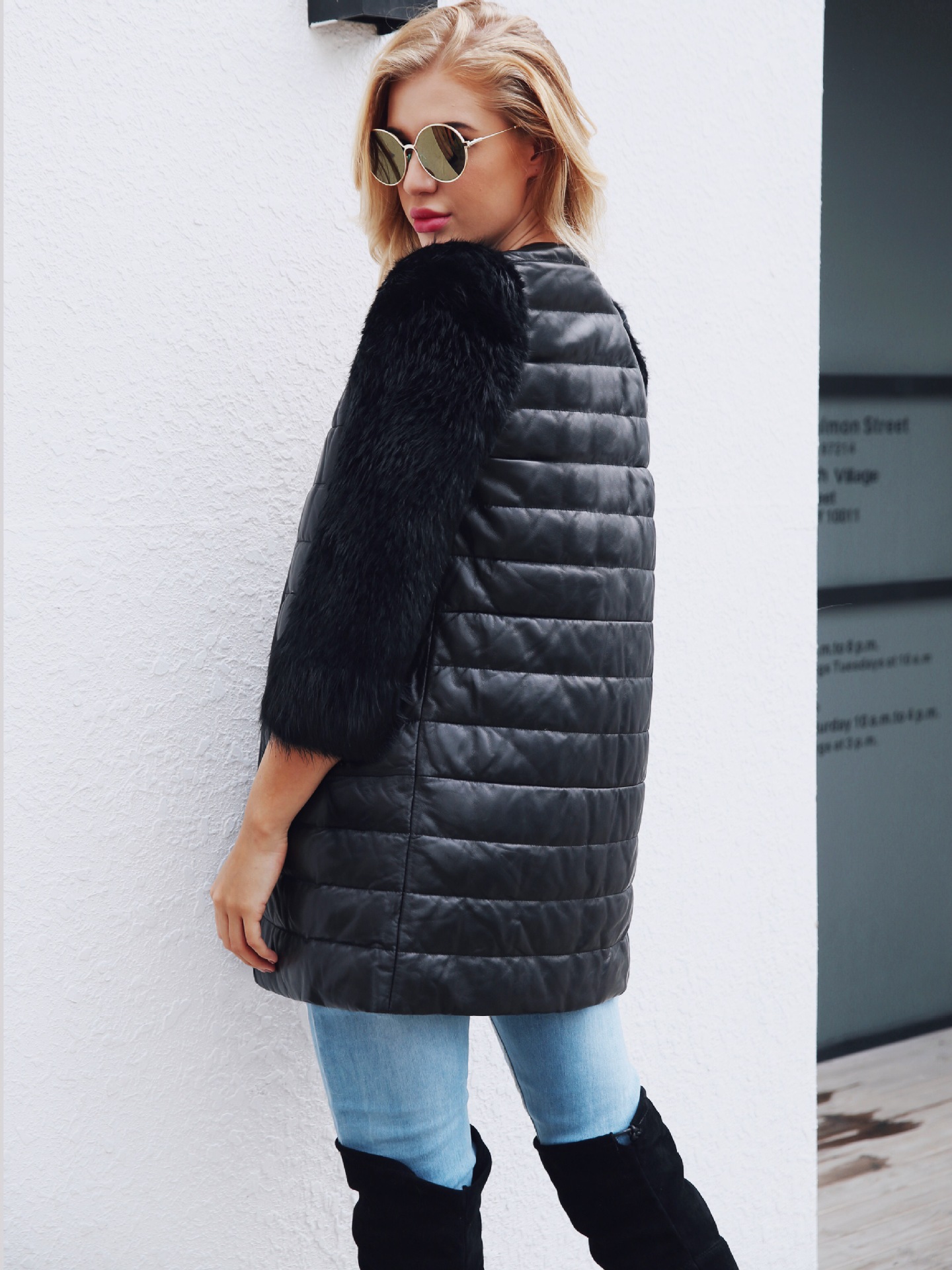 Title 2, Womens PU Leather Faux Fur 3/4 Sleeve Jacket, ...