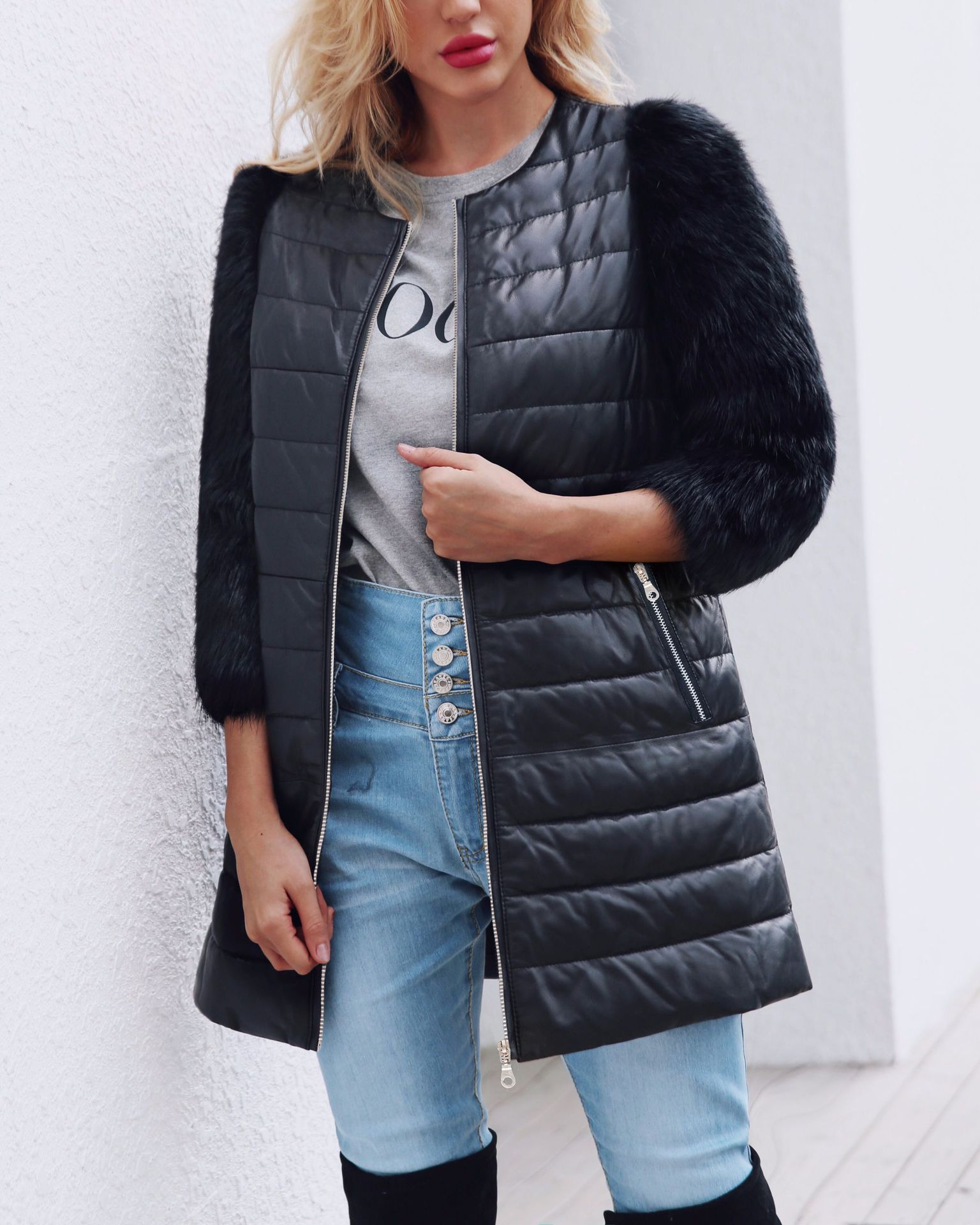 Title 3, Womens PU Leather Faux Fur 3/4 Sleeve Jacket, ...