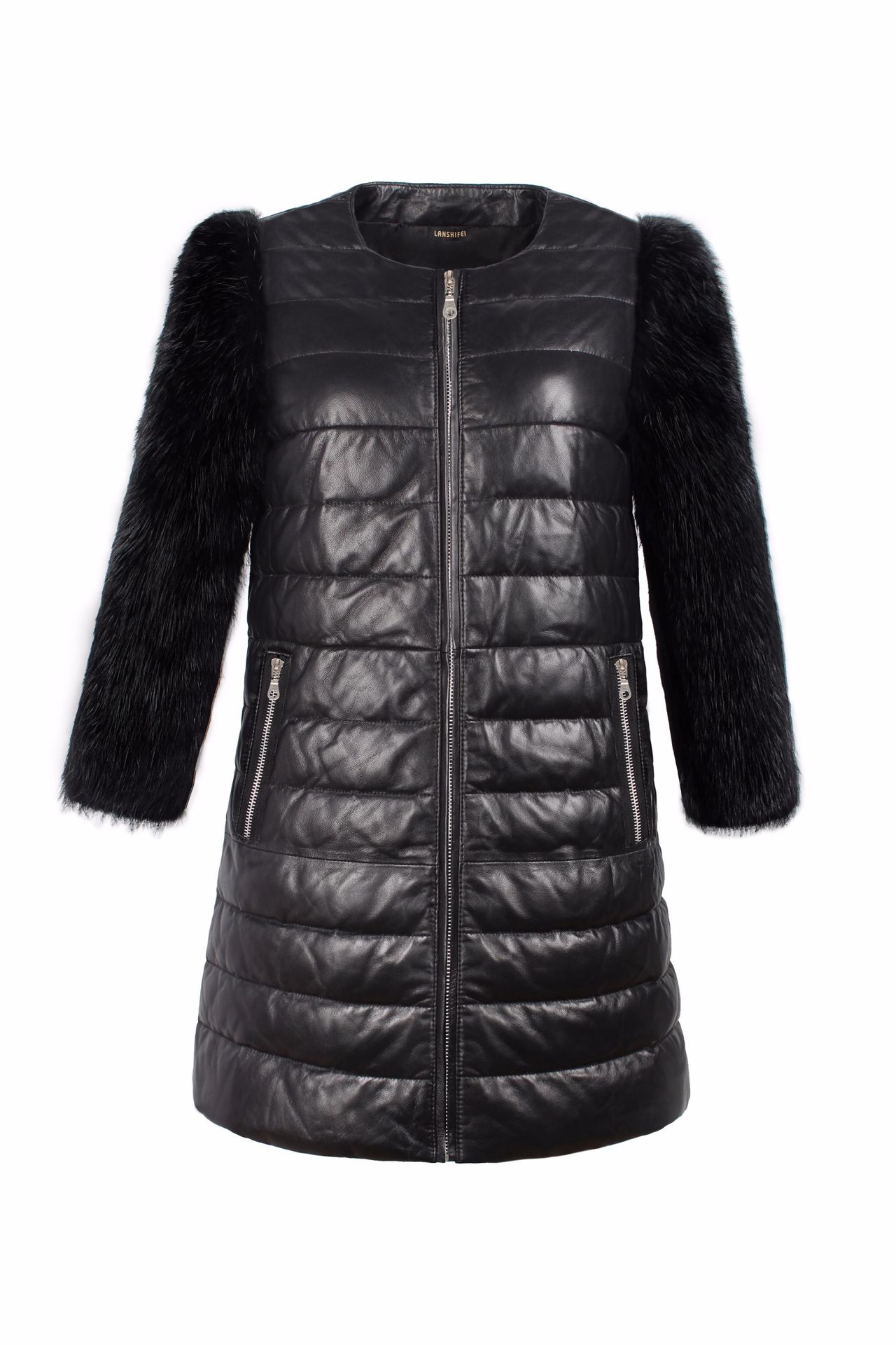 Title 13, Womens PU Leather Faux Fur 3/4 Sleeve Jacket, ...