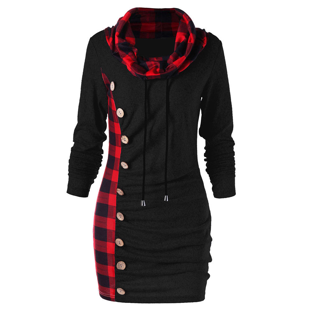 Title 1, Checked panel turtleneck button dress