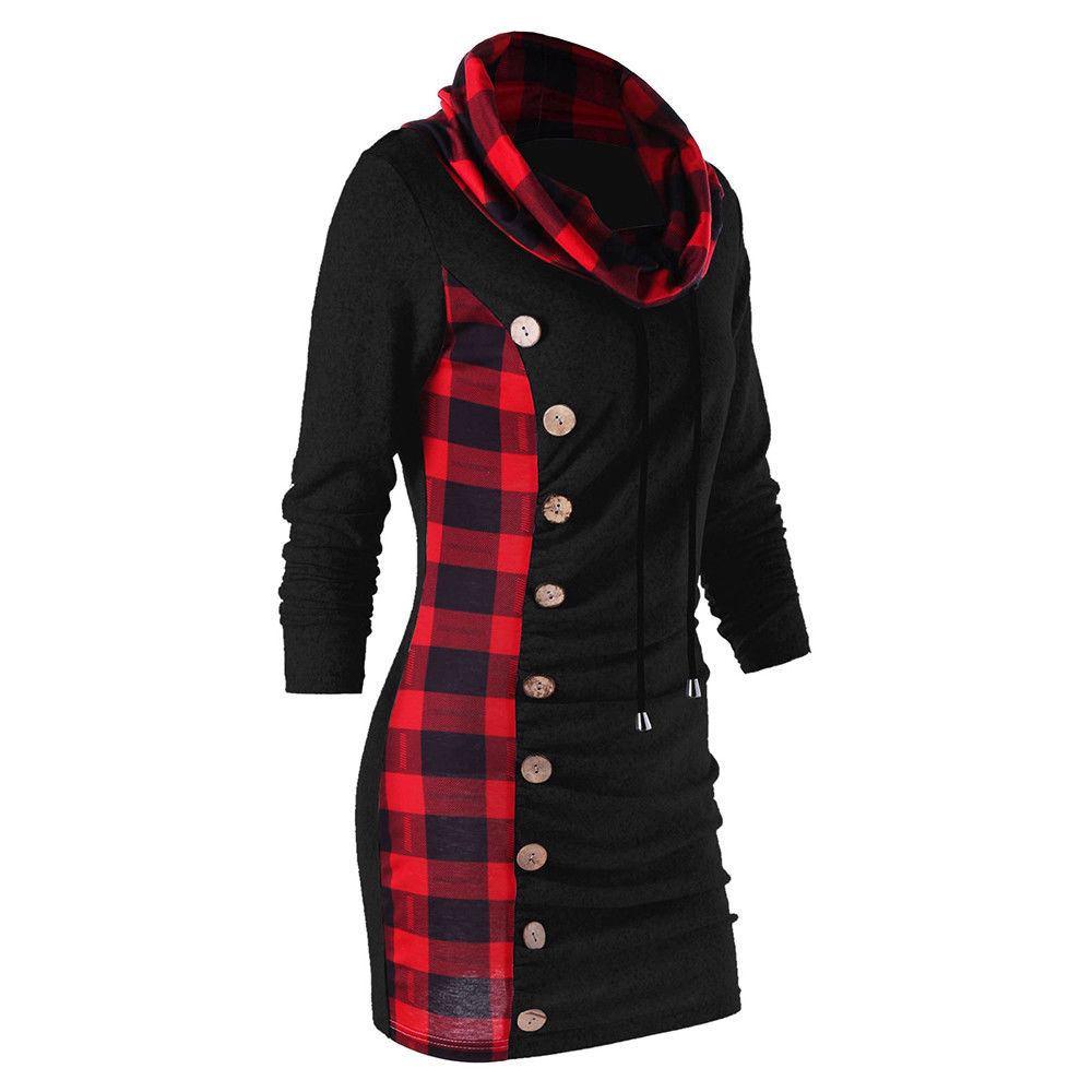 Title 2, Checked panel turtleneck button dress