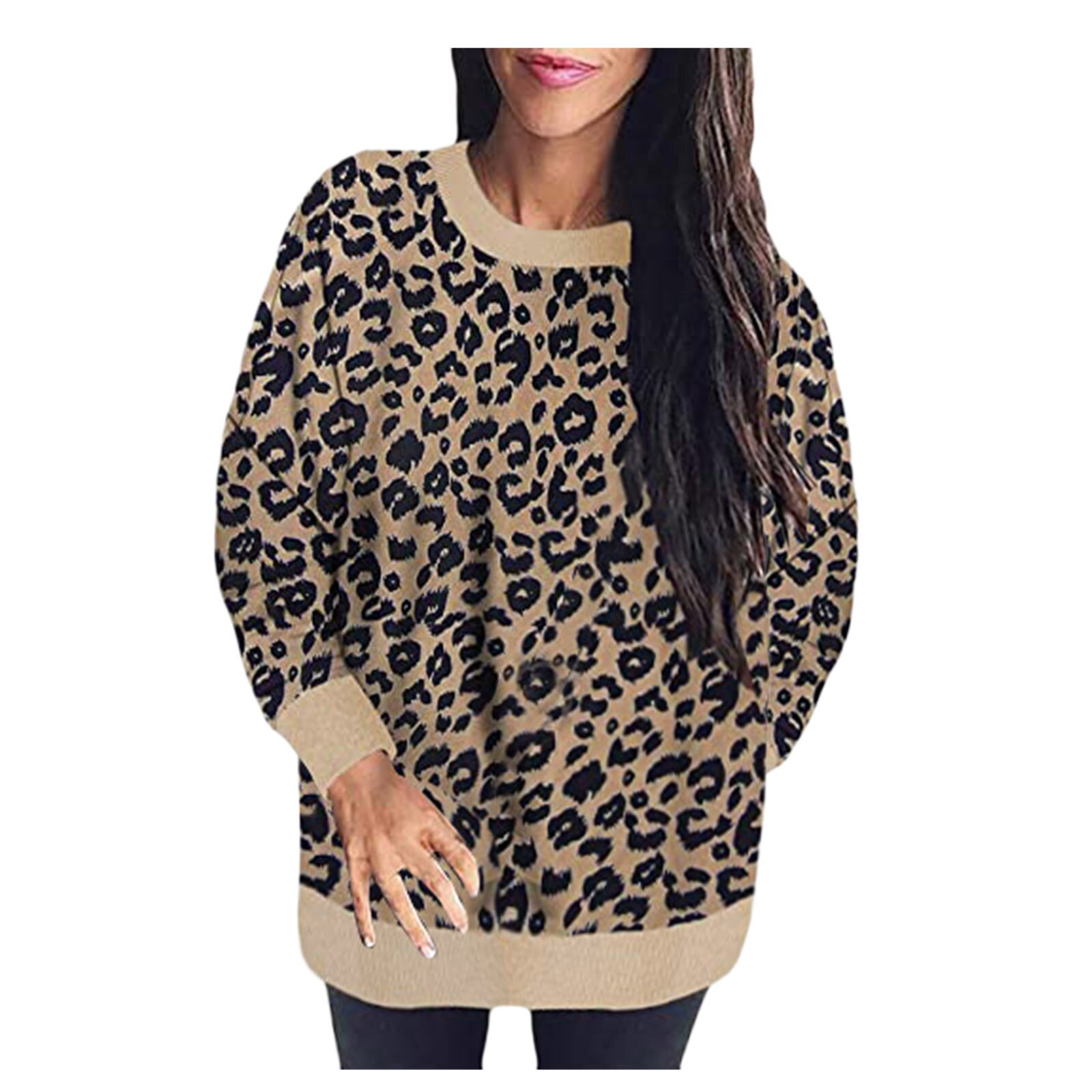 Title 3, Leopard print stitching long-sleeved loose sweater