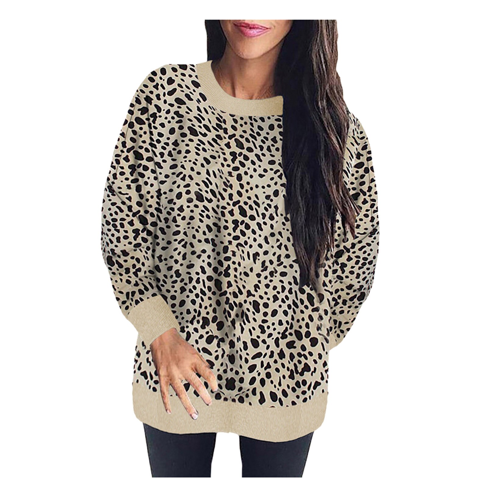 Title 5, Leopard print stitching long-sleeved loose sweater