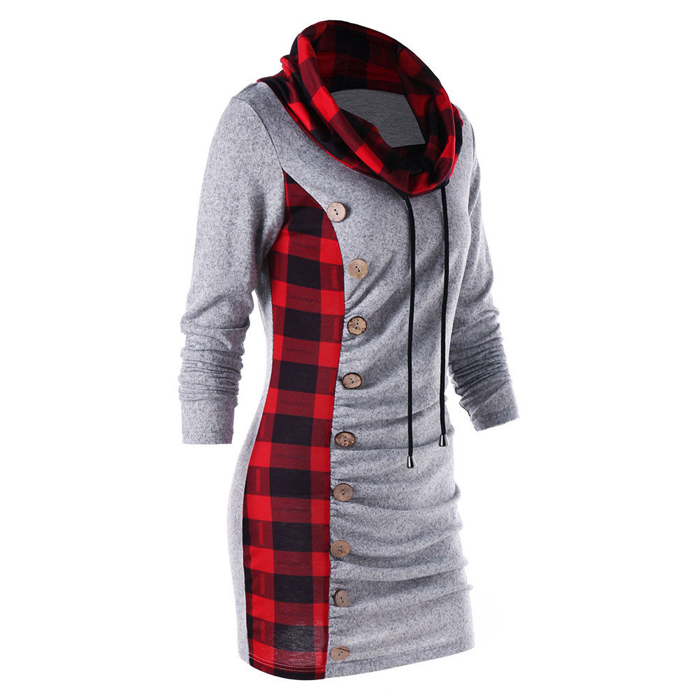 Title 6, Checked panel turtleneck button dress