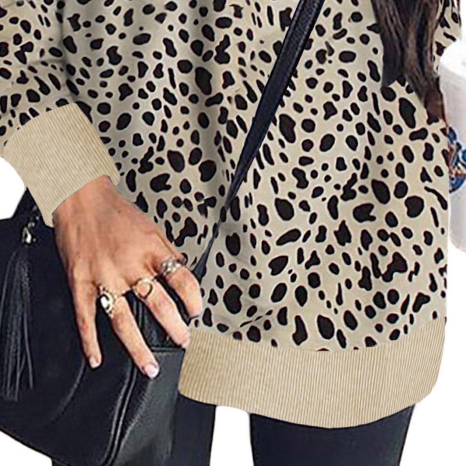 Title 9, Leopard print stitching long-sleeved loose sweater