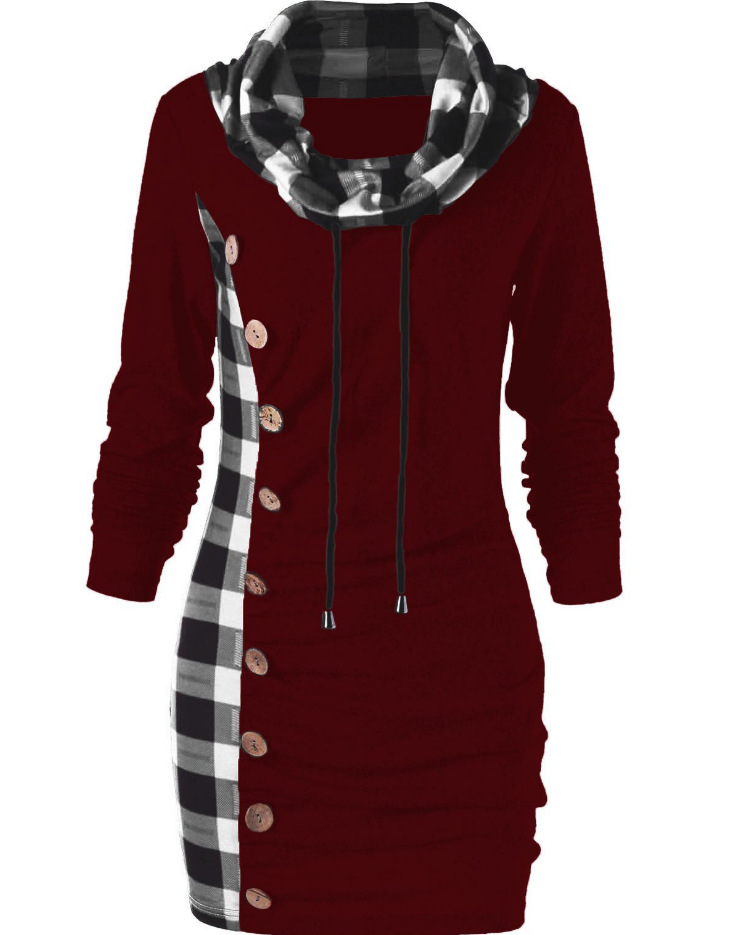 Title 10, Checked panel turtleneck button dress