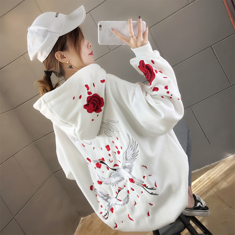 Title 1, Crane embroidery hooded long sleeves