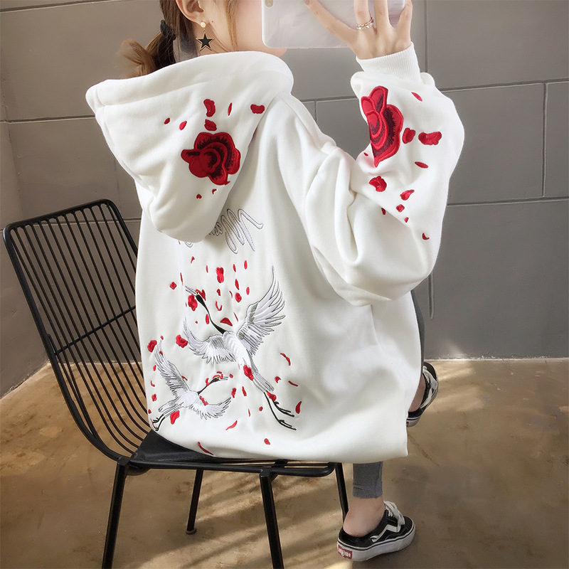 Title 3, Crane embroidery hooded long sleeves