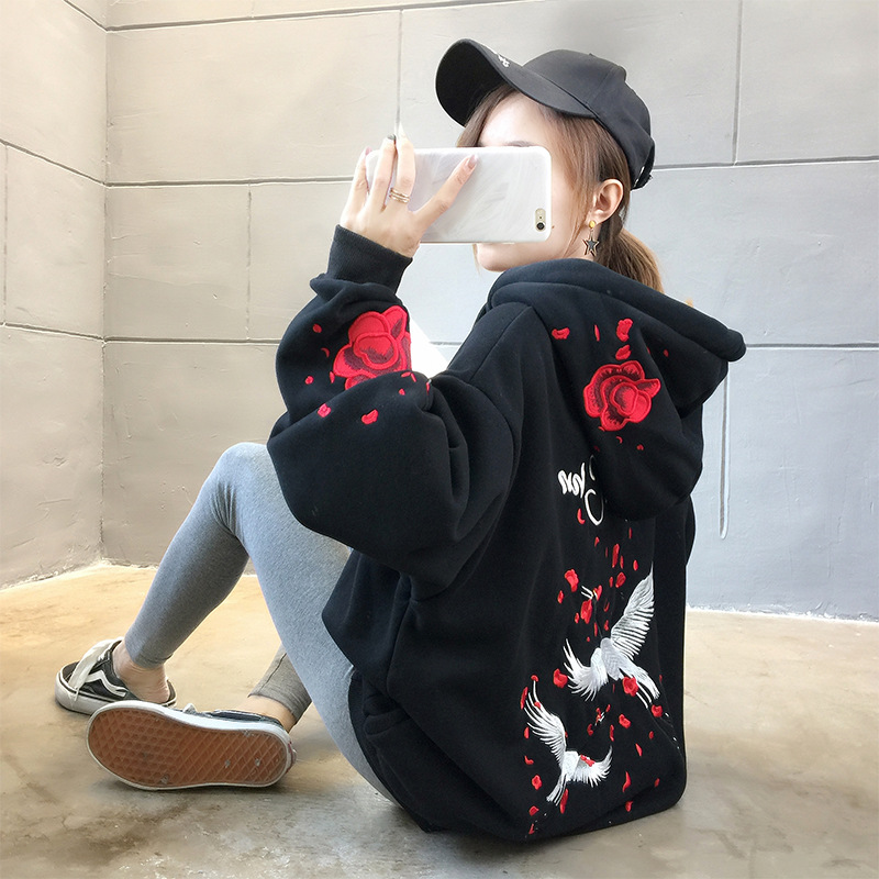 Title 9, Crane embroidery hooded long sleeves