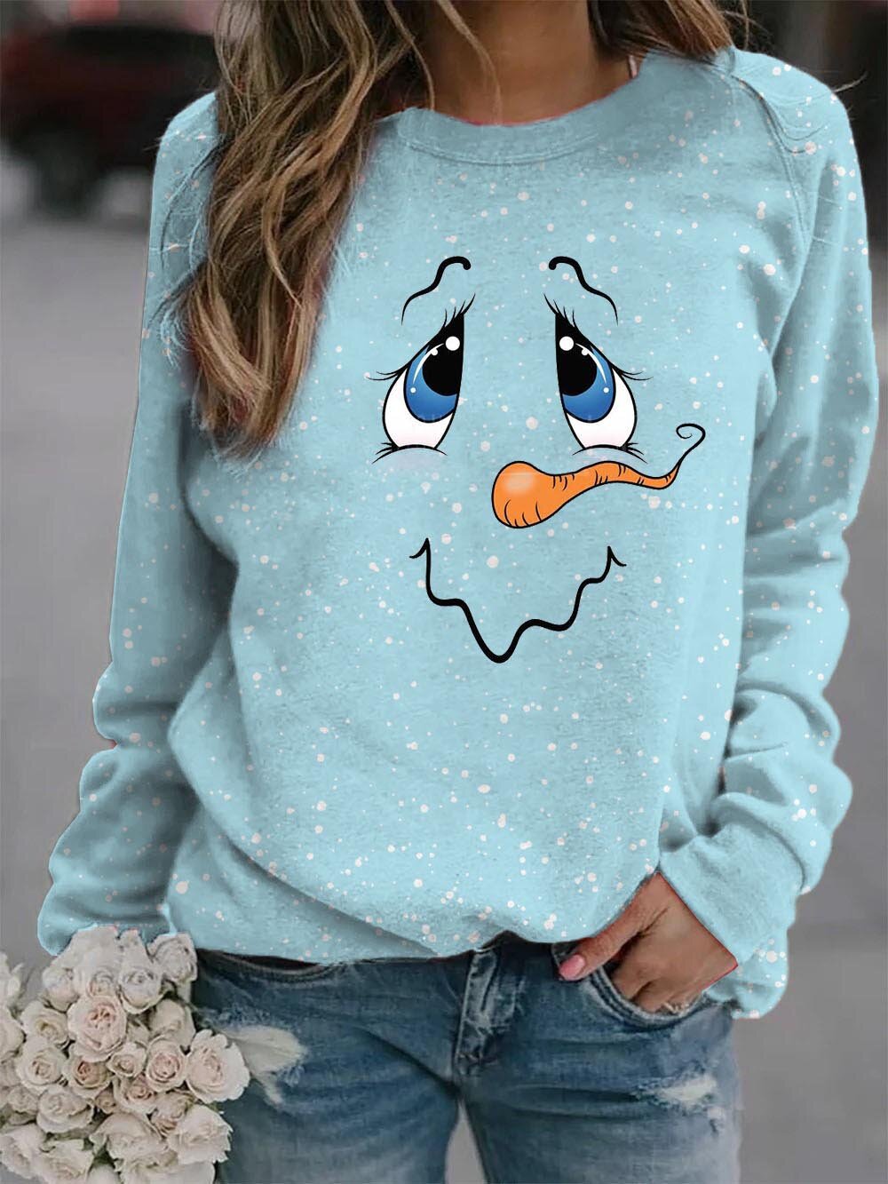 Title 2, Loose Snowman Print Base Long Sleeve Sweatshirt