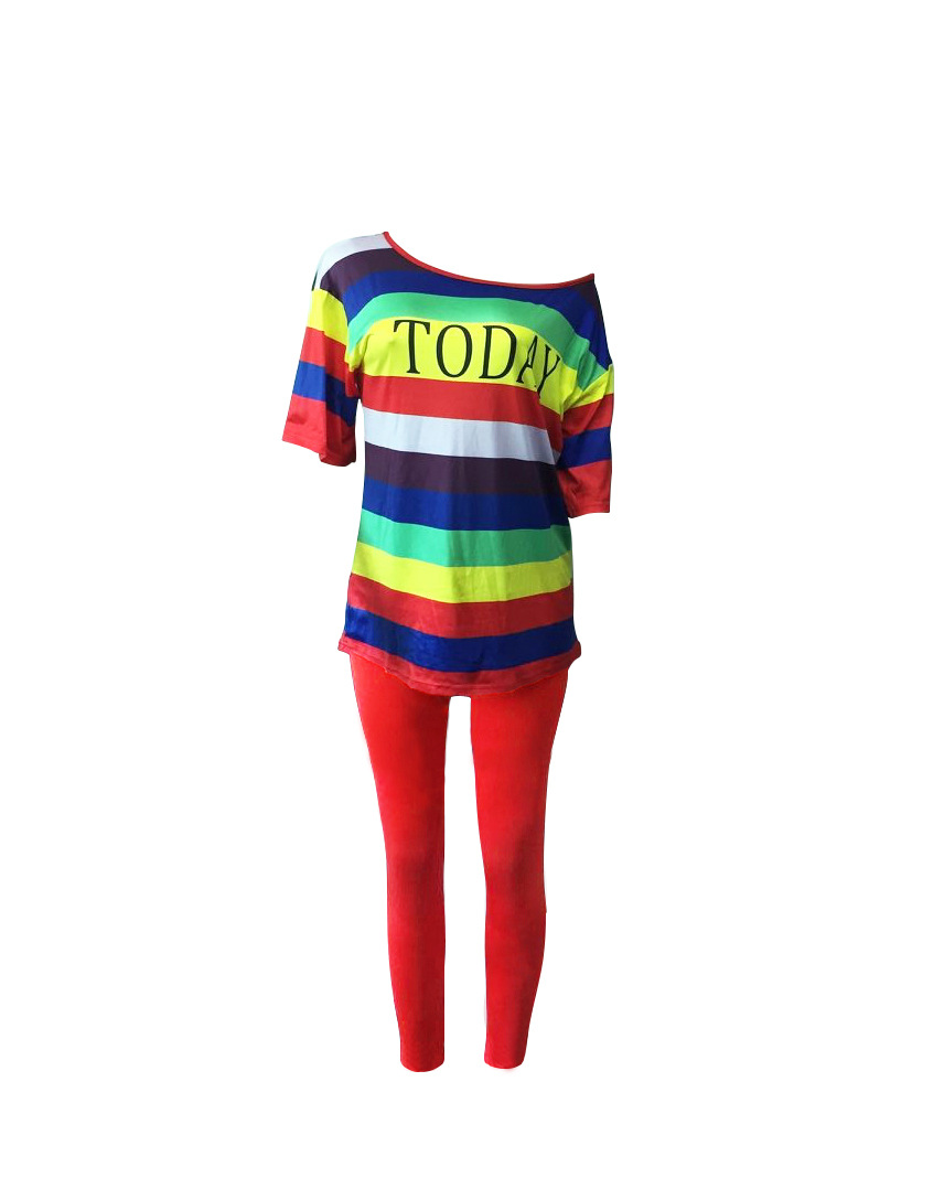 新款独立站亚马逊Ebay热卖欧美彩虹条两件套 欧美爆款套装