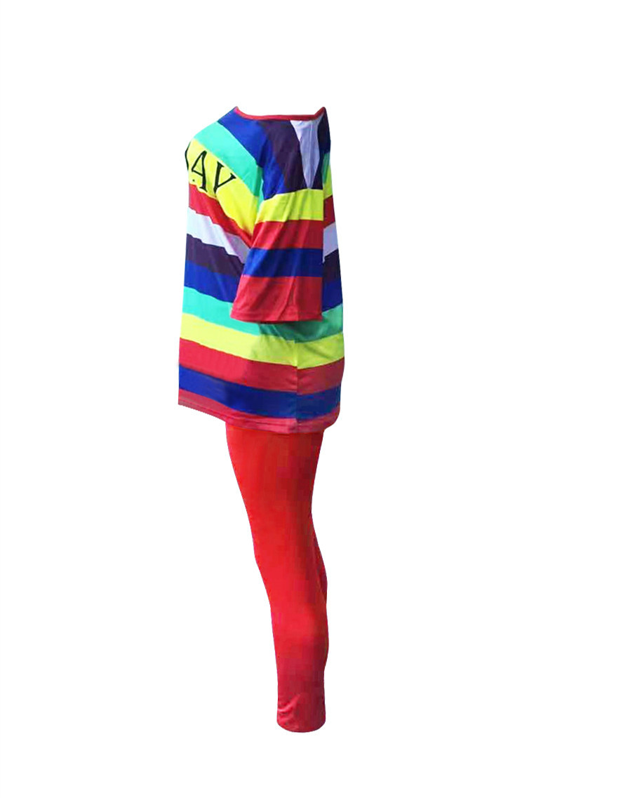 新款独立站亚马逊Ebay热卖欧美彩虹条两件套 欧美爆款套装