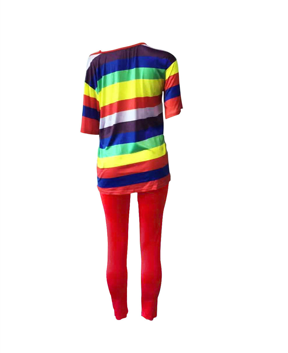 新款独立站亚马逊Ebay热卖欧美彩虹条两件套 欧美爆款套装