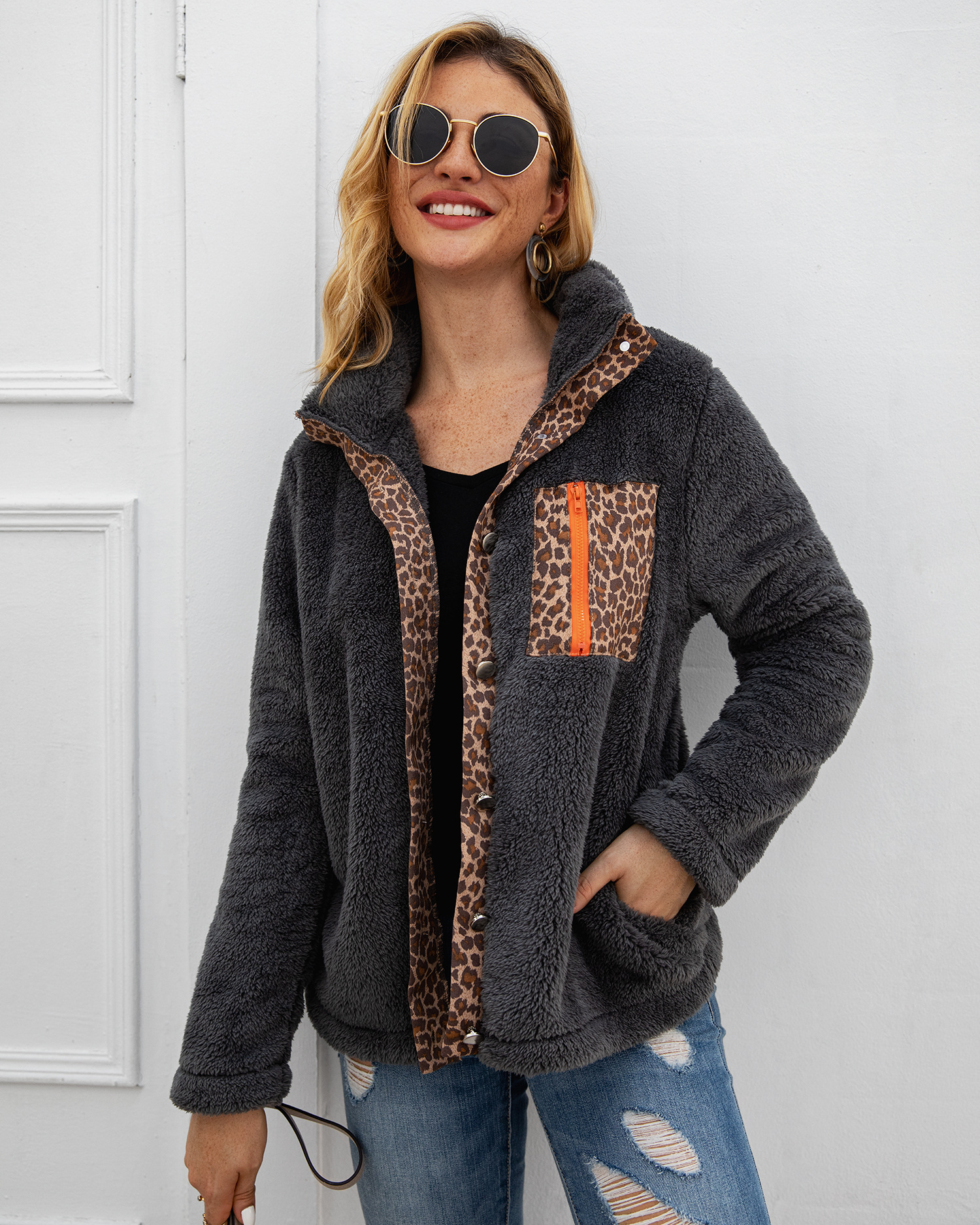 Title 9, Leopard zipper plush coat