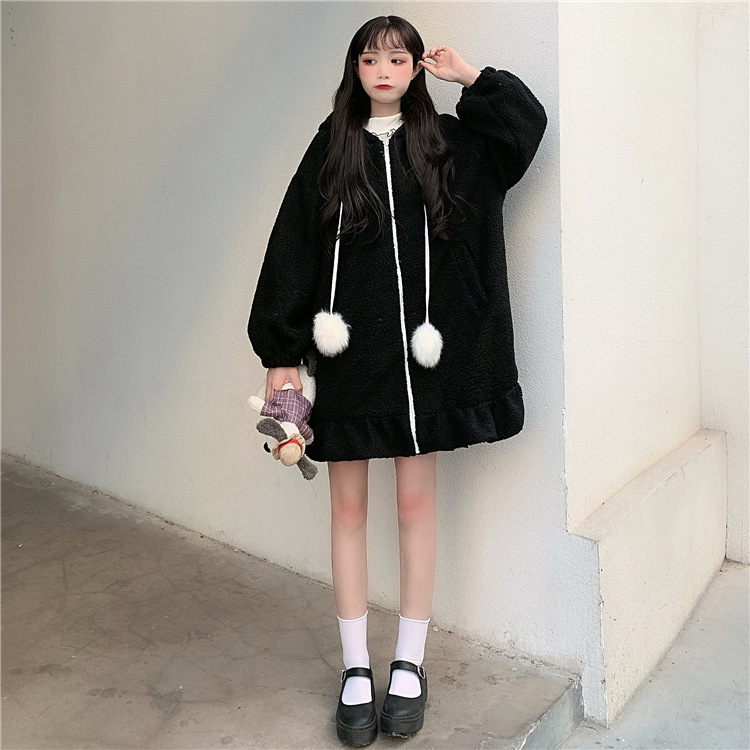 Title 5, Lamb fur rabbit ears hooded long coat