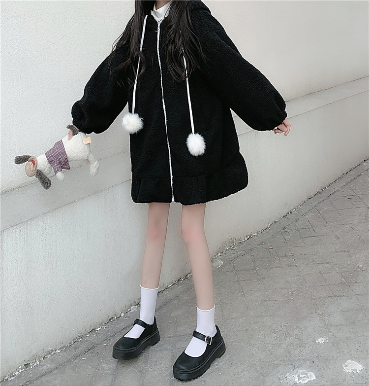 Title 7, Lamb fur rabbit ears hooded long coat