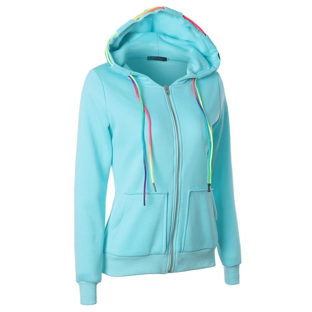 Title 10, Colorful Drawstring Hooded Zipper Pocket Cardig...