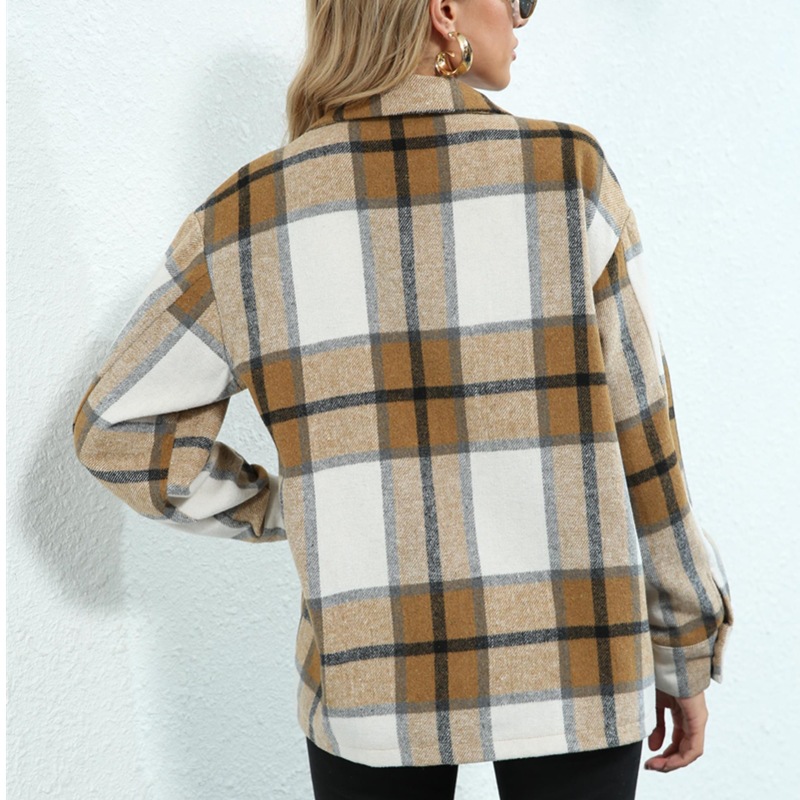 Title 10, Plaid pocket button loose casual woolen coat