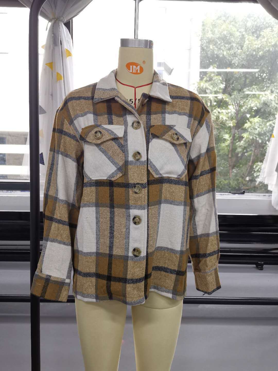 Title 11, Plaid pocket button loose casual woolen coat