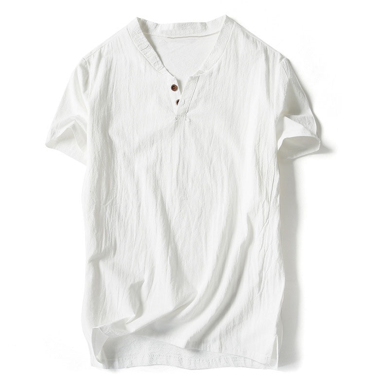 Title 3, Solid color linen short sleeve t-shirt offering...