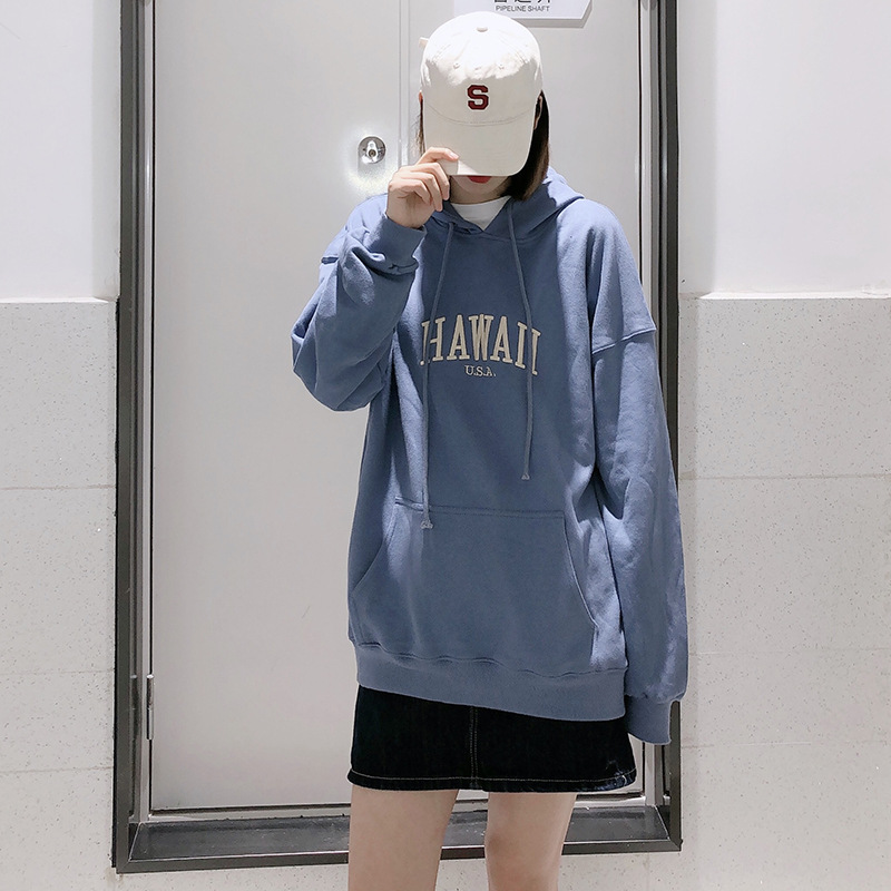 Title 8, Misty blue embroidered letter Fleece Hoodie