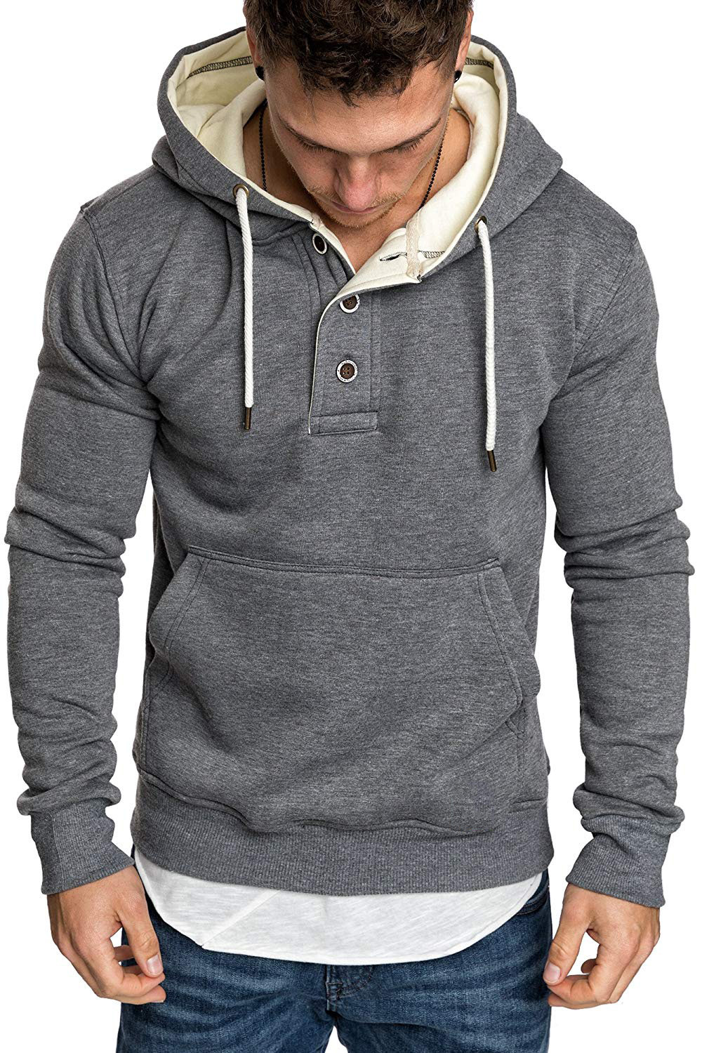 Title 1, Button-trimmed hooded fleece sweatshirt