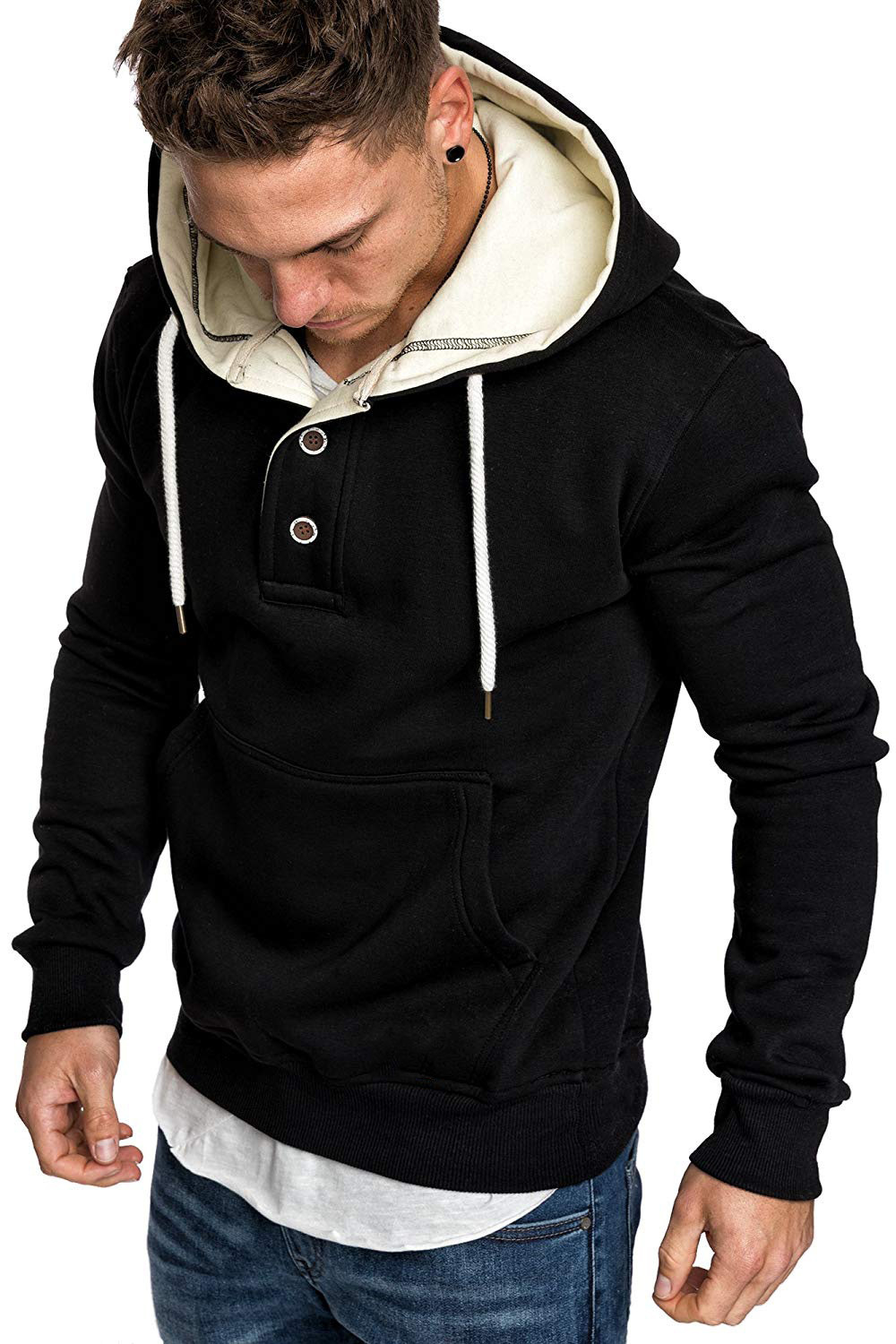 Title 19, Button-trimmed hooded fleece sweatshirt