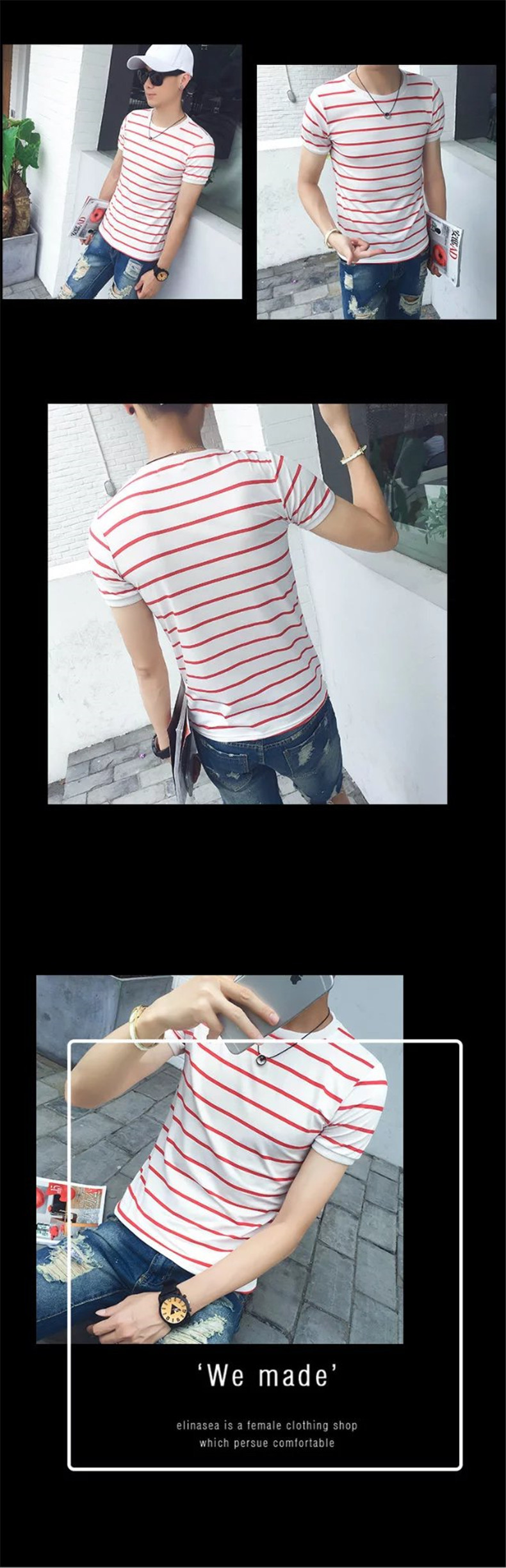 Title 1, Japanese summer mens striped t-shirt. Lightwei...