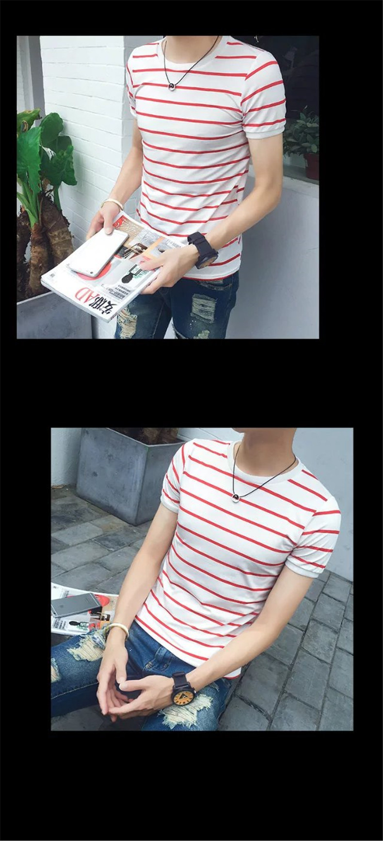 Title 2, Japanese summer mens striped t-shirt. Lightwei...