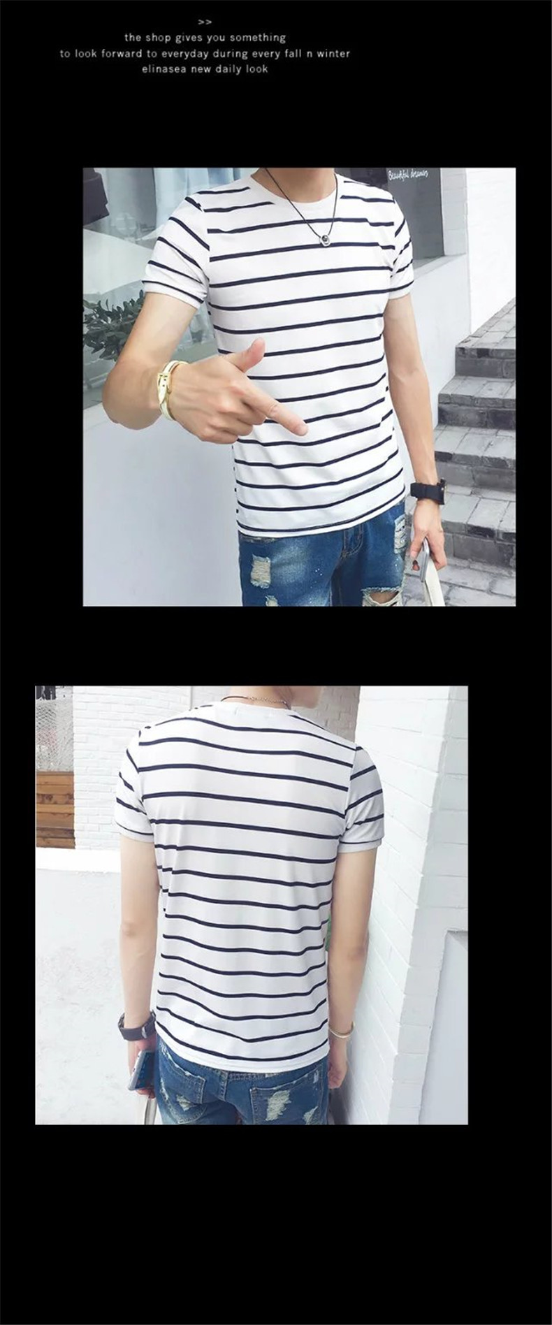 Title 4, Japanese summer mens striped t-shirt. Lightwei...