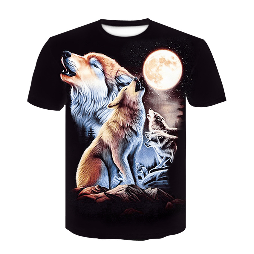 Title 1, Casual 3D couple wolf print short sleeve T-shirt