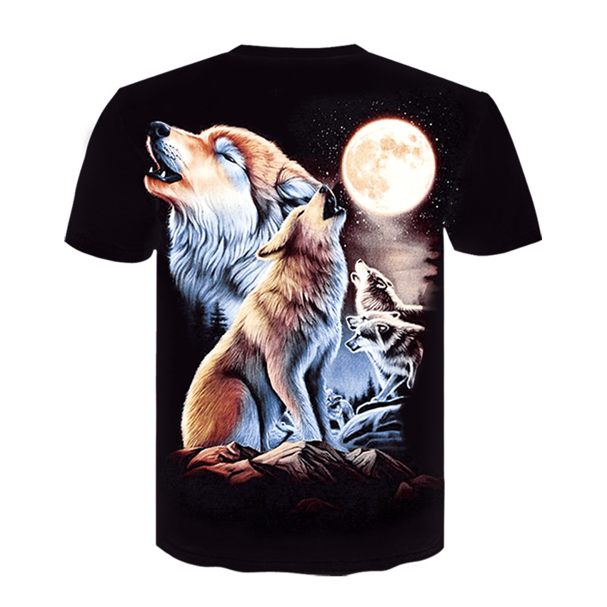 Title 2, Casual 3D couple wolf print short sleeve T-shirt