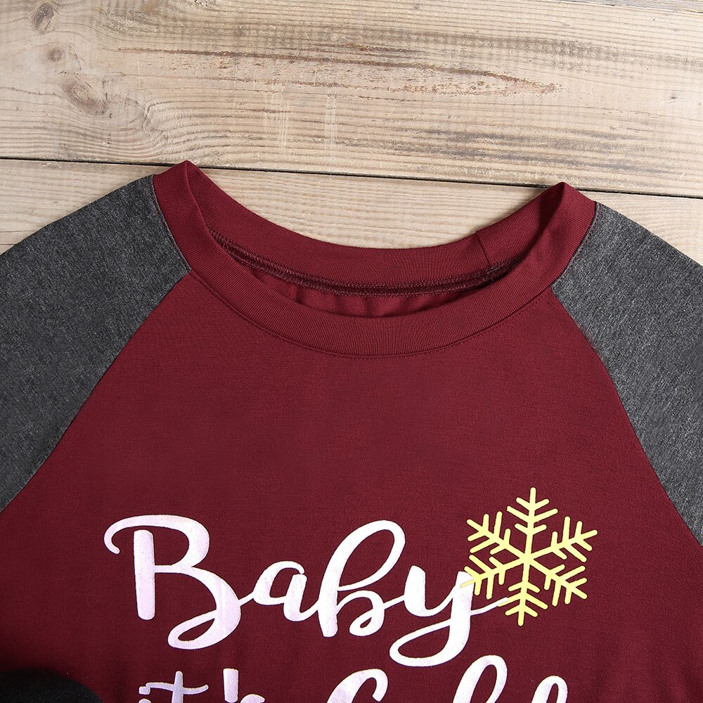 Title 3, Elbow Sticker Christmas Print T-Shirt Long Sleeve