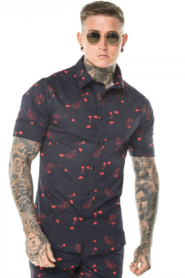 Title 5, Lapel printed mens casual shirt