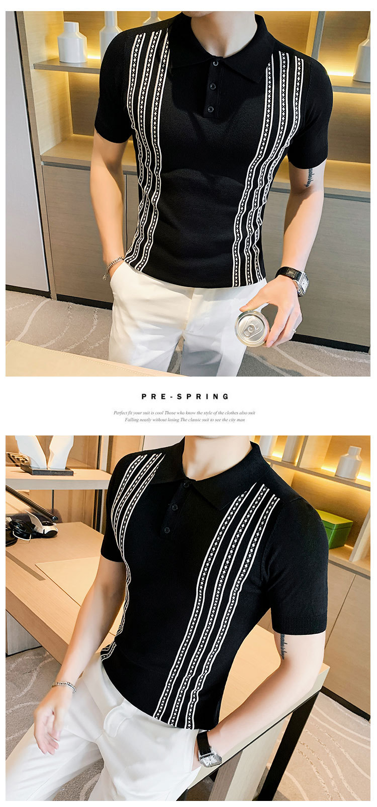 Title 6, Gebreide slim fit poloshirt met korte mouwen, c...