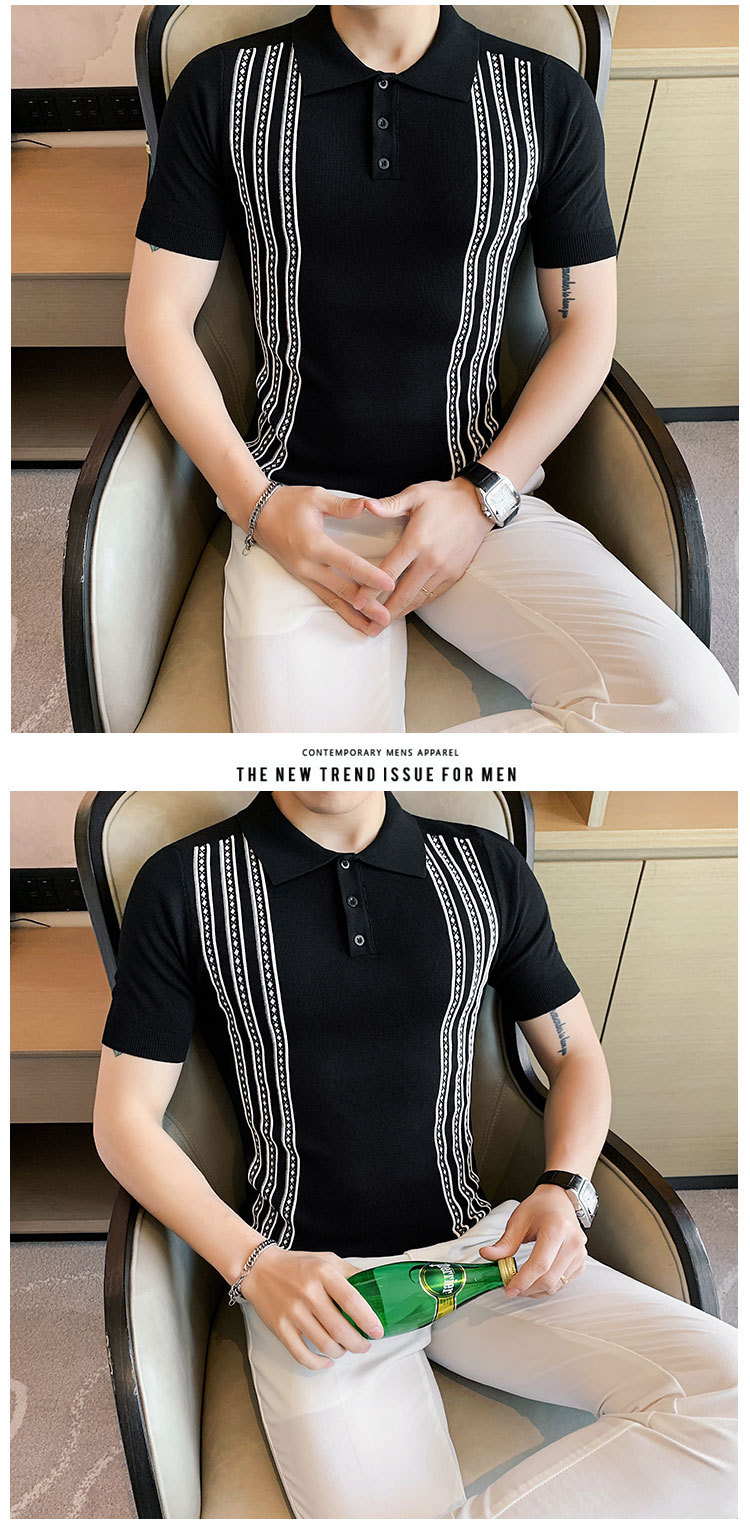 Title 7, Gebreide slim fit poloshirt met korte mouwen, c...