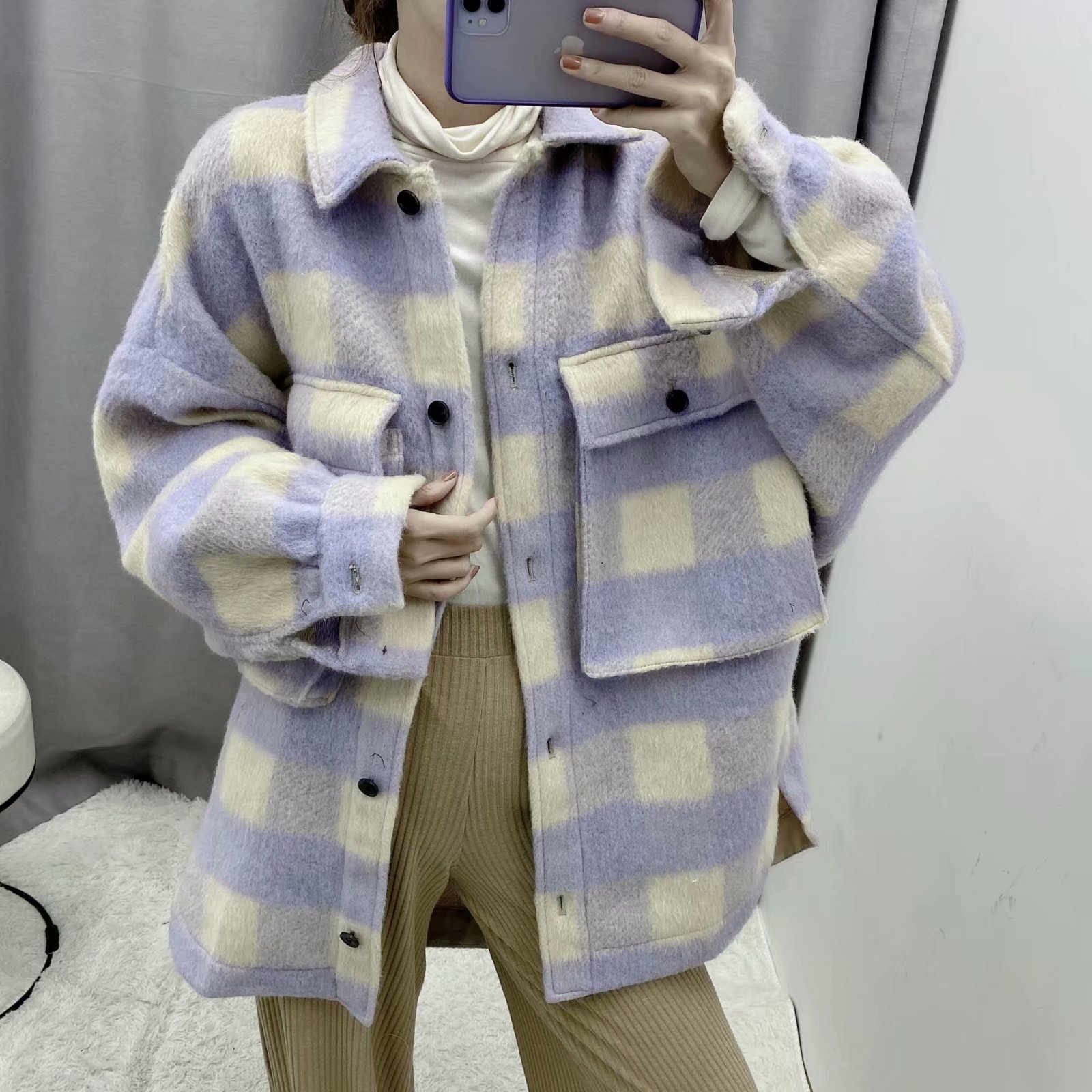 Title 1, Euramerican pocket embellished Plaid Shirt Coat...