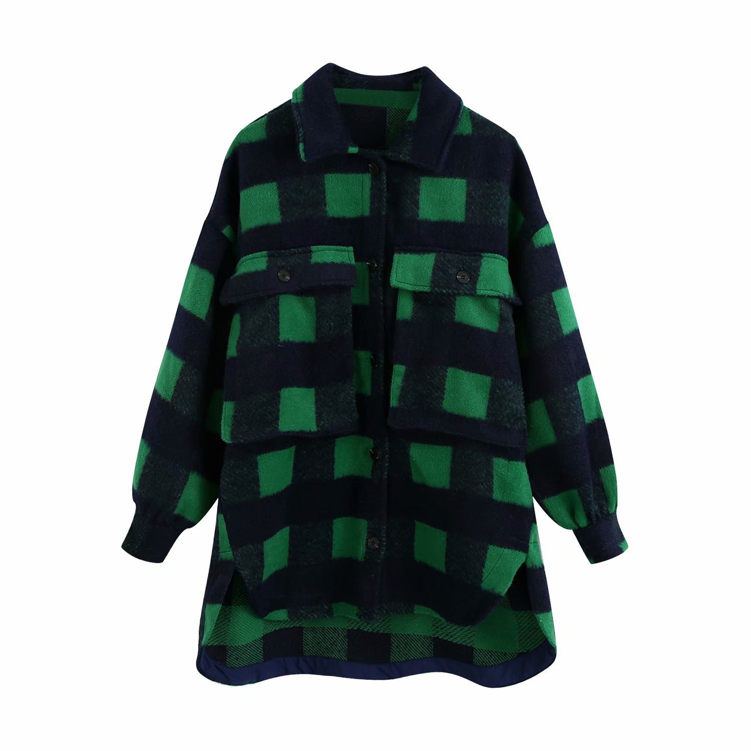 Title 5, Euramerican pocket embellished Plaid Shirt Coat...