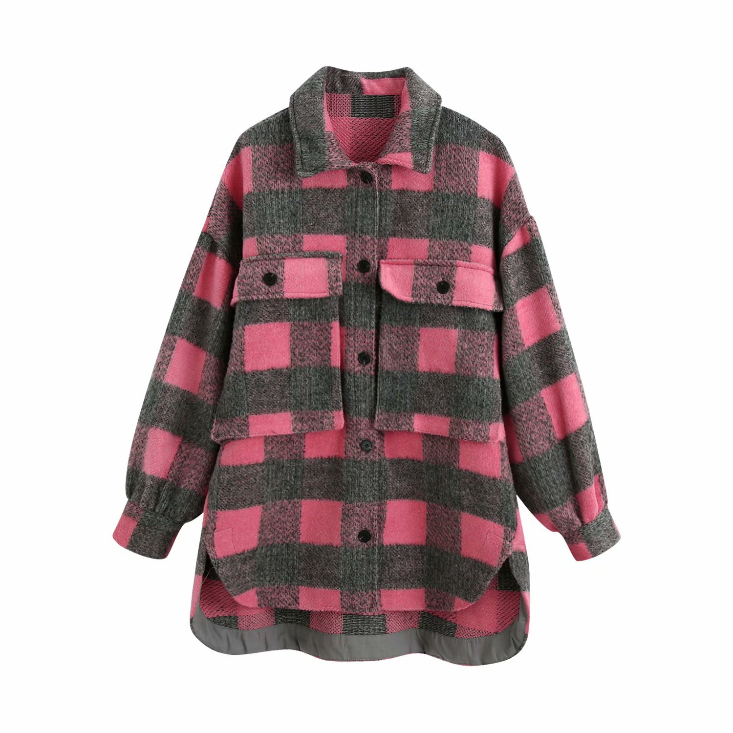 Title 7, Euramerican pocket embellished Plaid Shirt Coat...