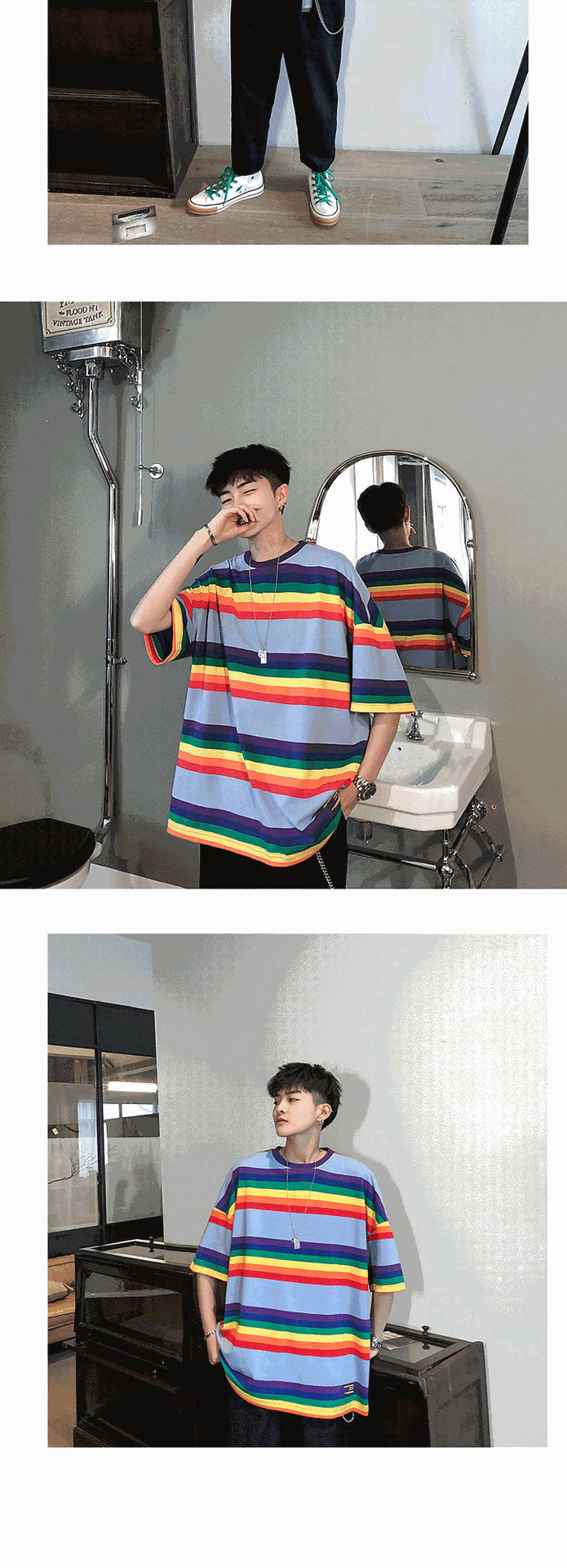 Title 3, Striped contrast short-sleeved T-shirt, perfect...